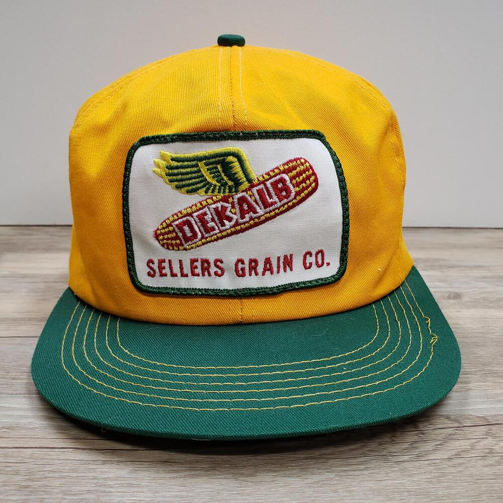 Vintage Dekalb Sellers Grain Co Hat Cap Snapback Yellow Green K-Products Adj